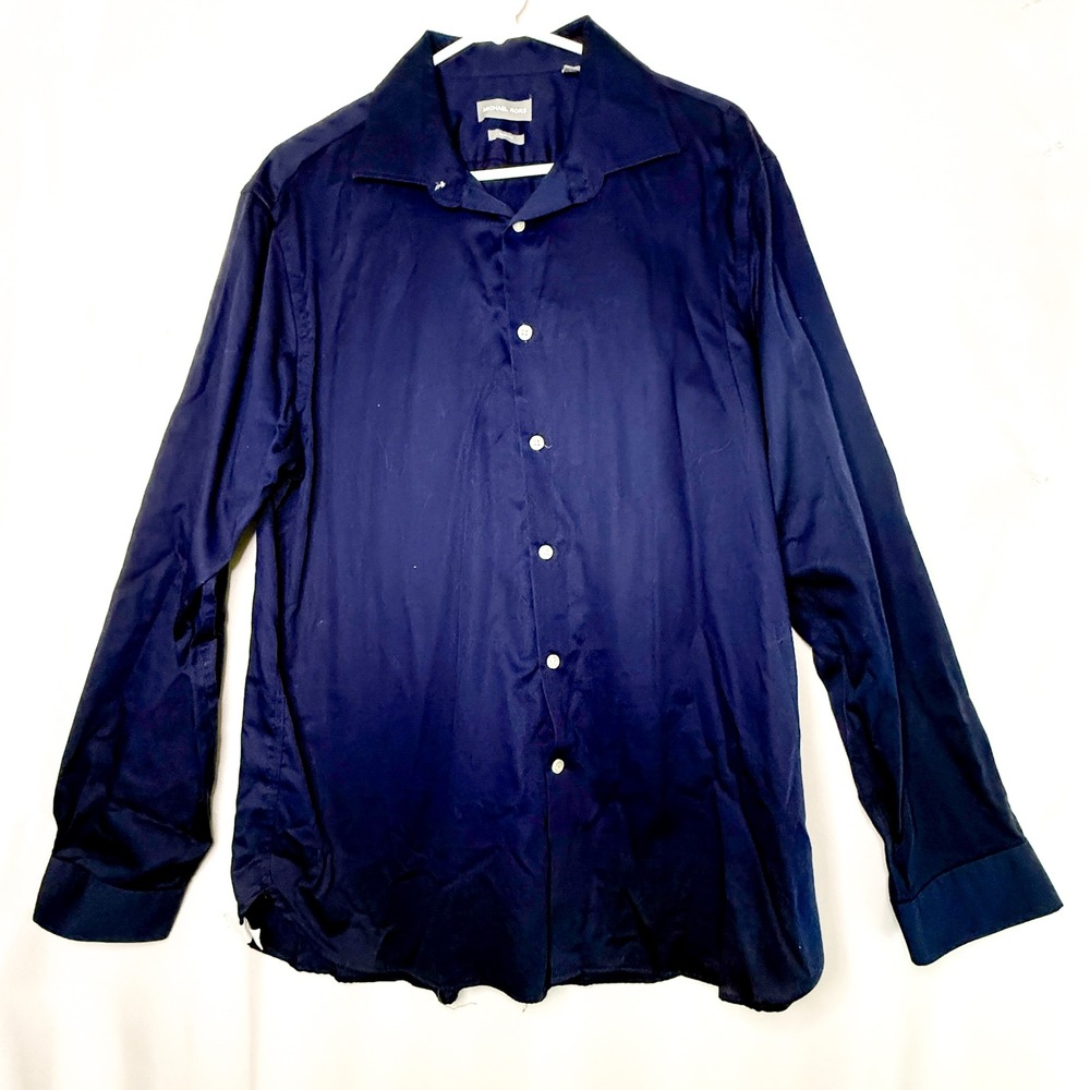 Michael Kors Mens XL Navy 100% Cotton Long Sleeve Button Down Shirt